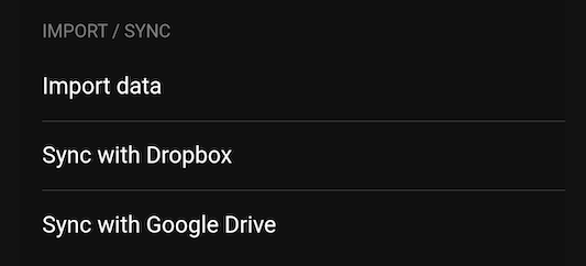 Import / Sync section screenshot